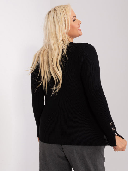 Czarny sweter plus size z dekoltem w serek