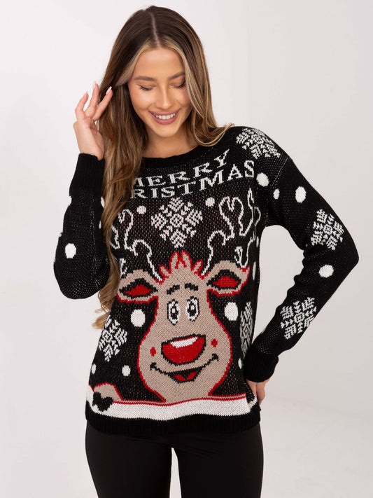 Czarny świąteczny sweter w śnieżynki