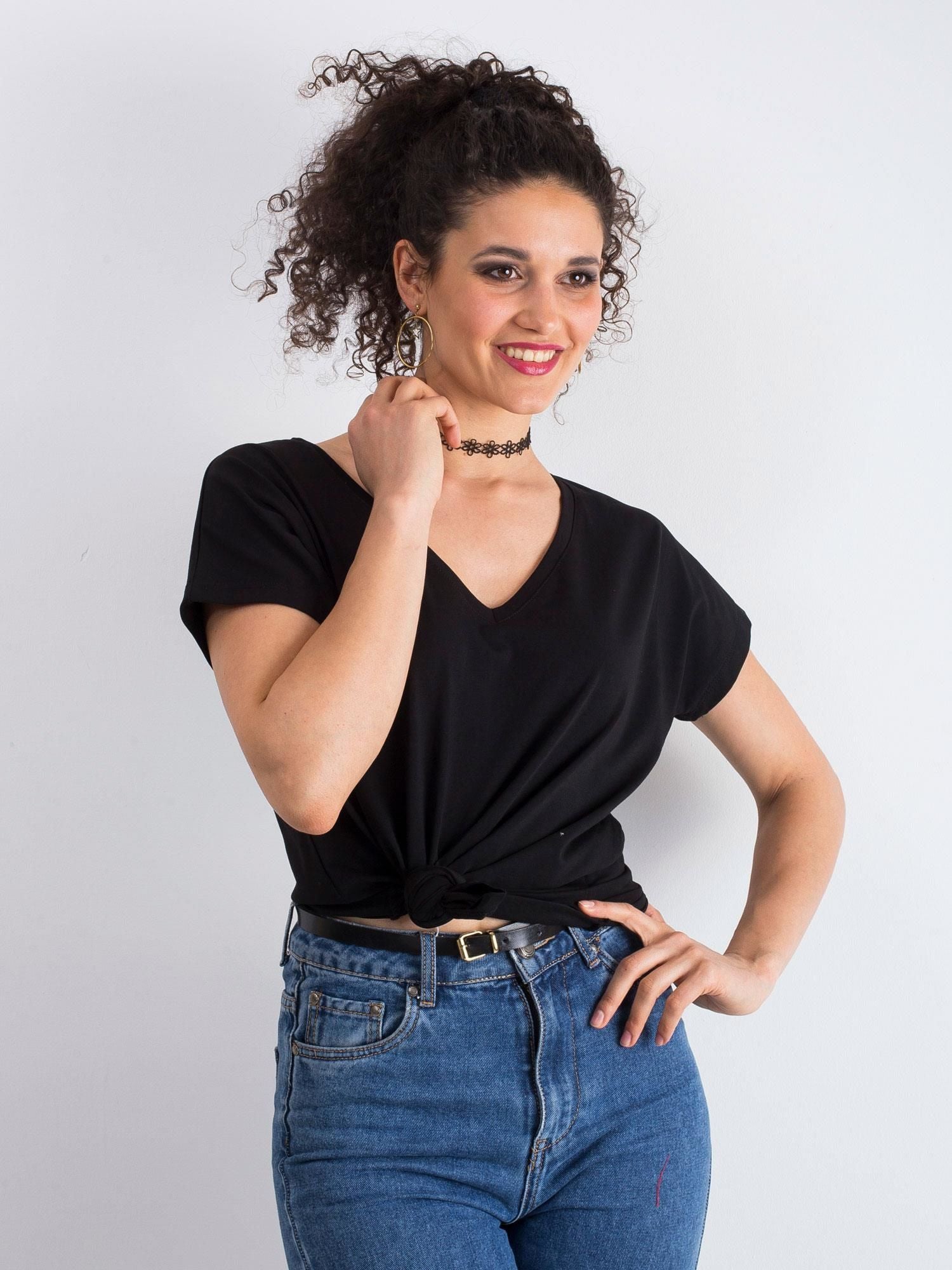 Bawełniany t-shirt V-neck czarny