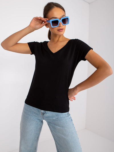 Bawełniany t-shirt V-neck czarny