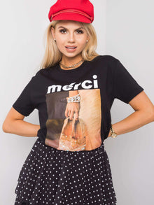 Czarny t-shirt damski z aplikacjami