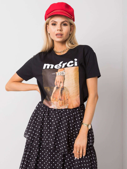Czarny t-shirt damski z aplikacjami