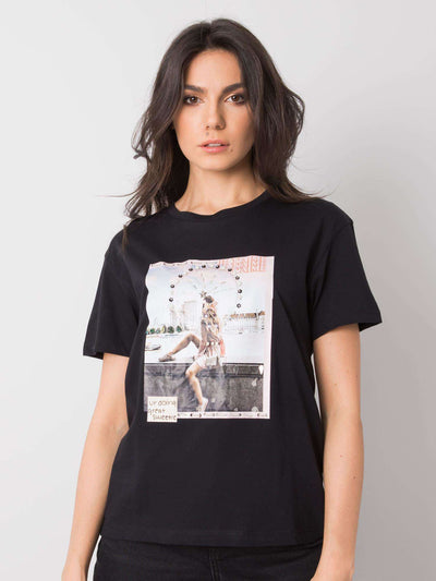 Czarny t-shirt z aplikacjami