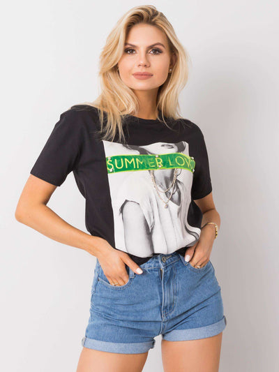 Czarny t-shirt z bawełny z aplikacjami