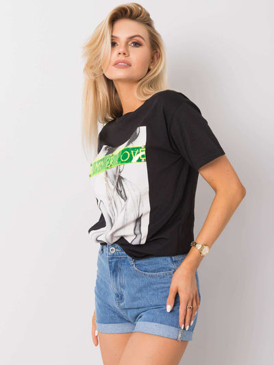 Czarny t-shirt z bawełny z aplikacjami