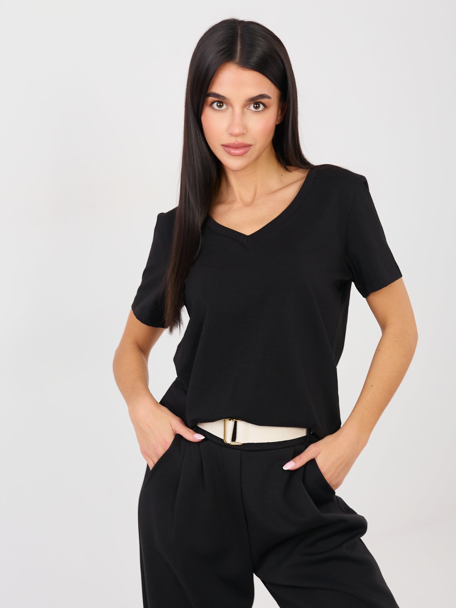 RUE PARIS Czarny bawełniany t-shirt basic