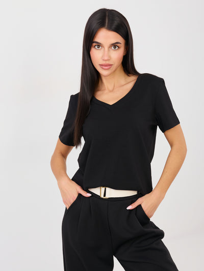 RUE PARIS Czarny bawełniany t-shirt basic