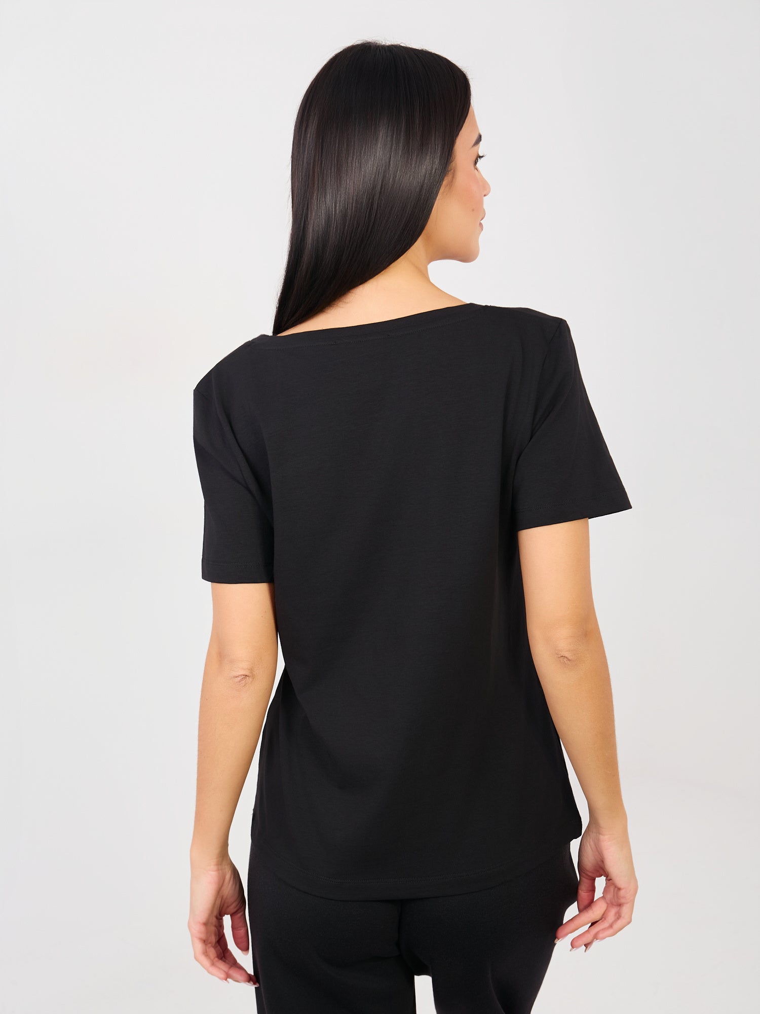RUE PARIS Czarny bawełniany t-shirt basic