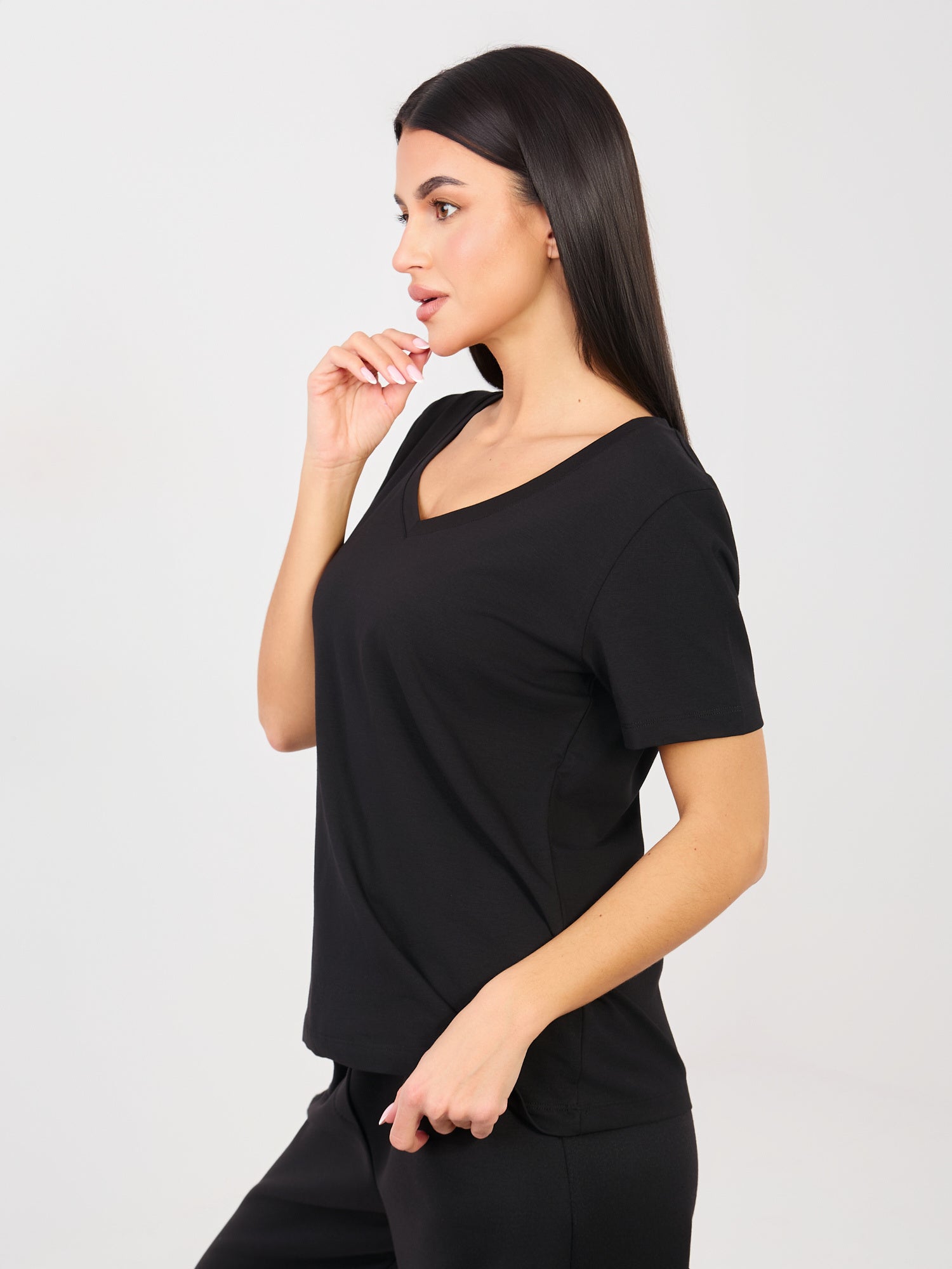 RUE PARIS Czarny bawełniany t-shirt basic