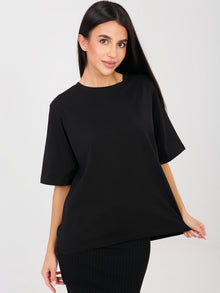 RUE PARIS Czarny damski t-shirt basic z bawełny