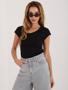 RUE PARIS Czarny dopasowany t-shirt z bawełny