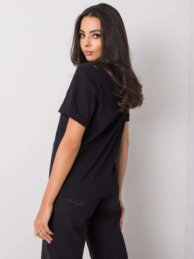 Czarny t-shirt damski z haftem