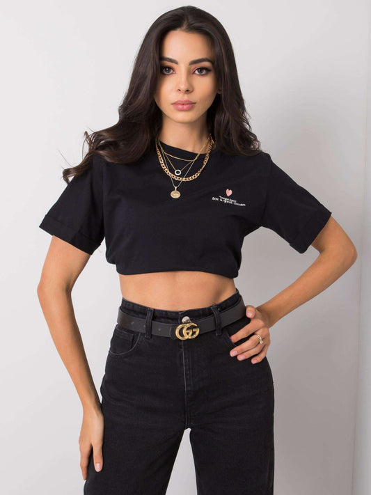 Czarny t-shirt damski z haftem