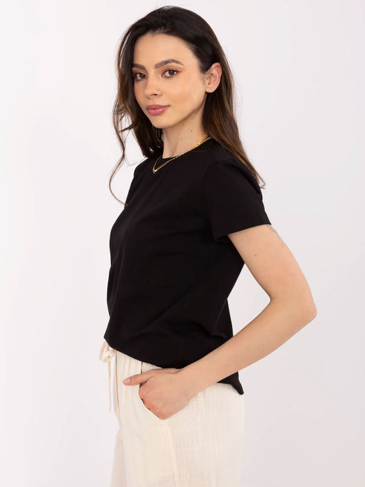 BASIC FEEL GOOD Czarny t-shirt z okrągłym dekoltem
