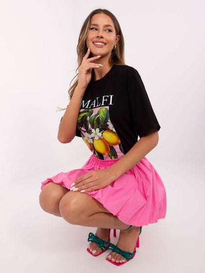 Czarny damski t-shirt z nadrukiem w cytryny