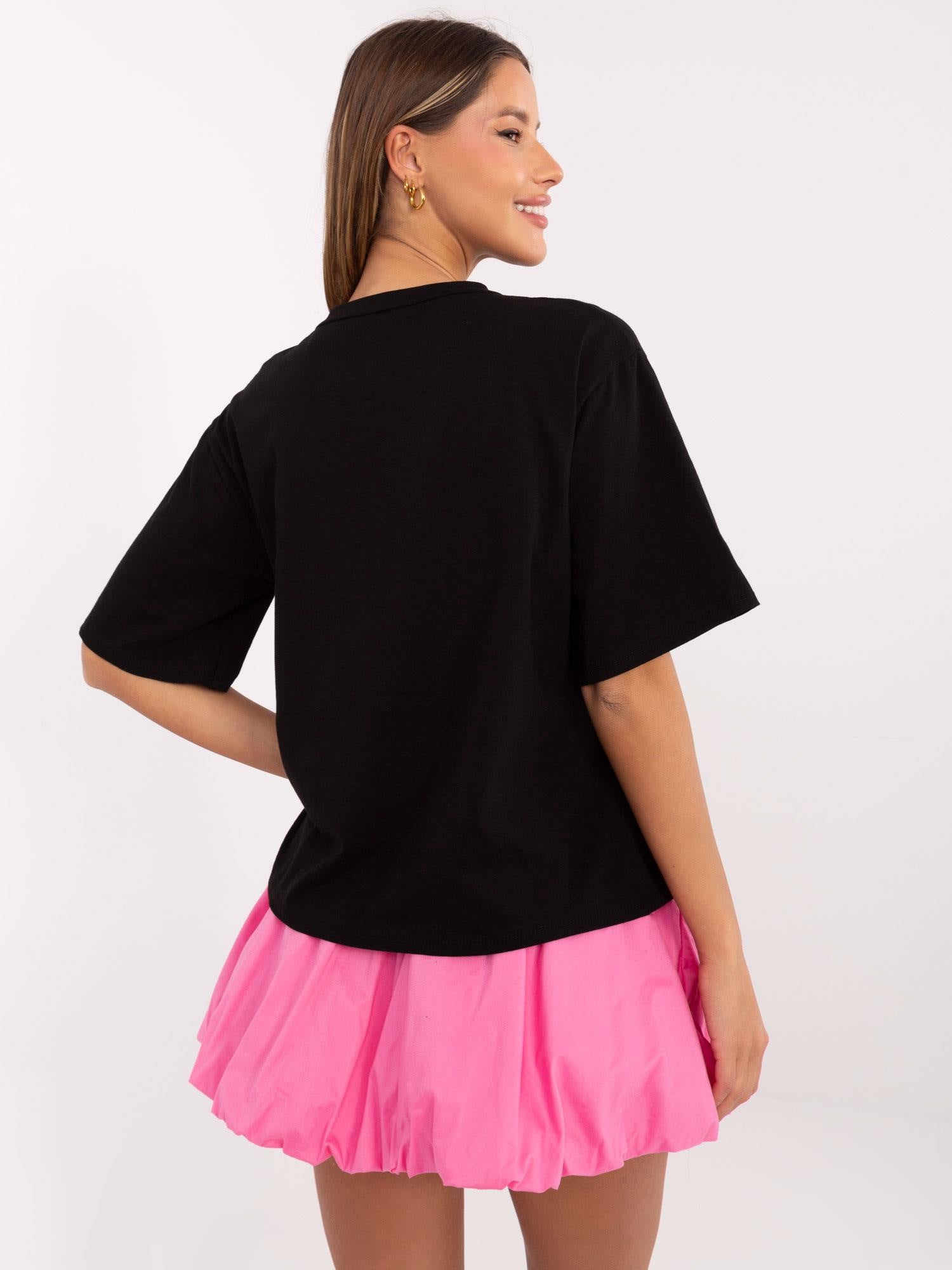 Czarny damski t-shirt z nadrukiem w cytryny