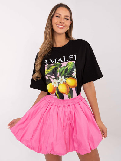 Czarny damski t-shirt z nadrukiem w cytryny