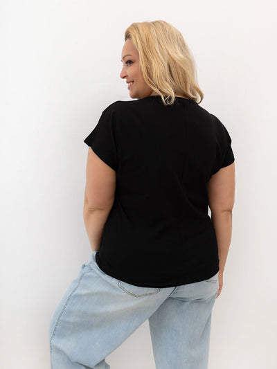 Czarny damski t-shirt plus size z bawełny