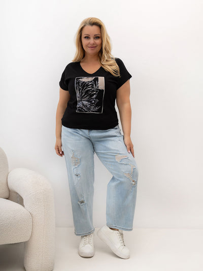 Czarny damski t-shirt plus size z bawełny