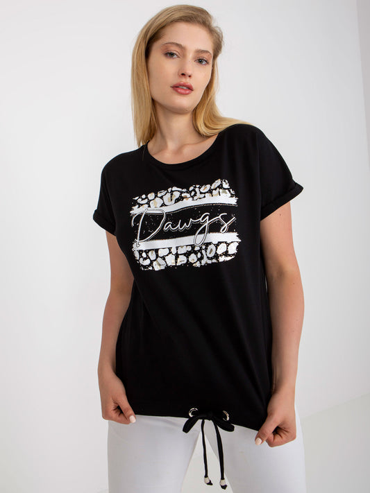 Czarny bawełniany t-shirt plus size z nadrukiem
