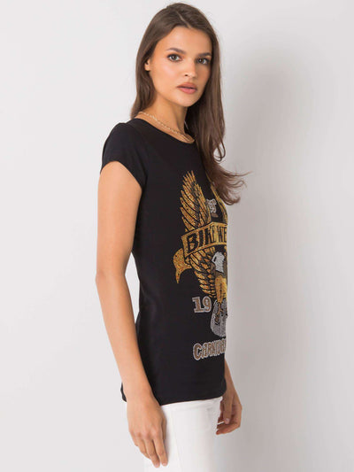 Czarny t-shirt damski z aplikacją