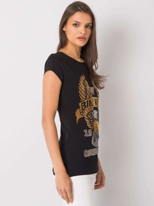 Czarny t-shirt damski z aplikacją
