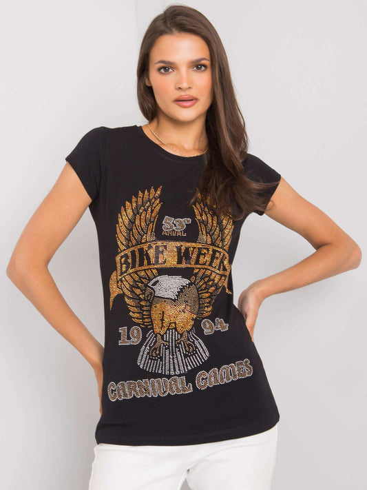 Czarny t-shirt damski z aplikacją