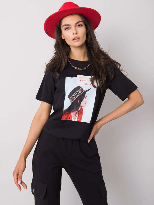 Czarny t-shirt damski z printem