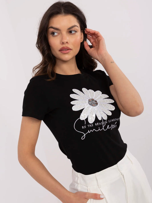 Czarny damski t-shirt z cekinami