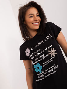 BASIC FEEL GOOD Czarny damski t-shirt z napisami