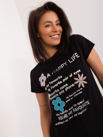 BASIC FEEL GOOD Czarny damski t-shirt z napisami