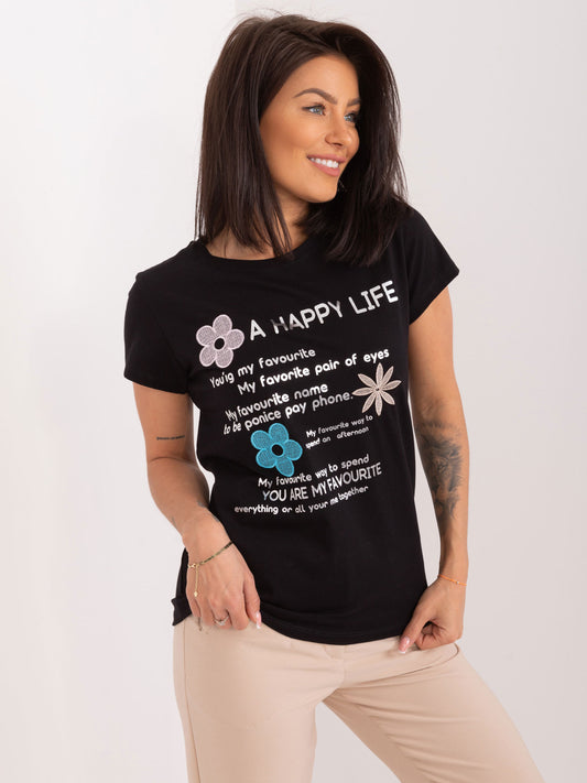 BASIC FEEL GOOD Czarny damski t-shirt z napisami