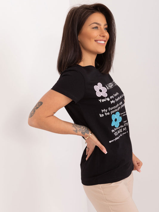 BASIC FEEL GOOD Czarny damski t-shirt z napisami