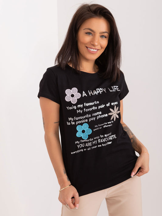 BASIC FEEL GOOD Czarny damski t-shirt z napisami
