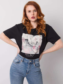 Czarny t-shirt damski z dżetami