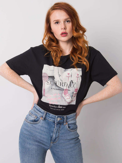 Czarny t-shirt damski z dżetami