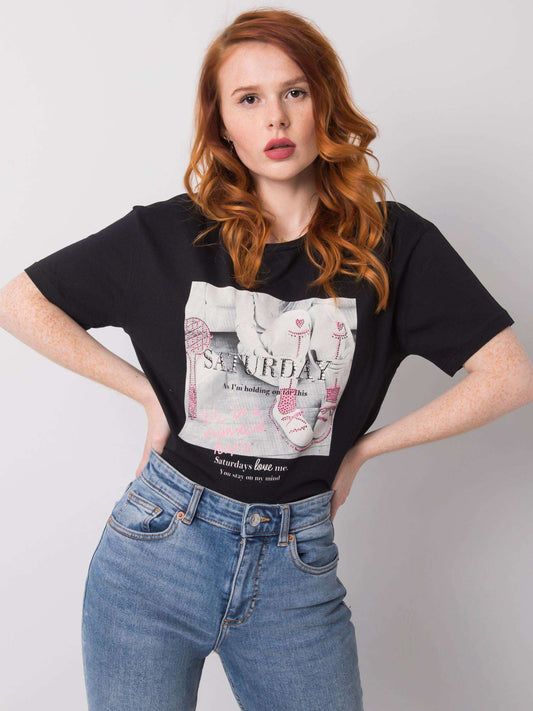 Czarny t-shirt damski z dżetami