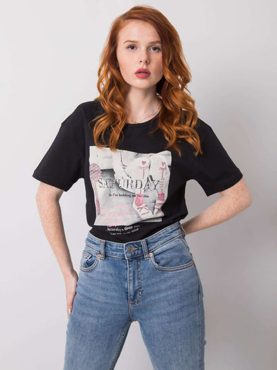 Czarny t-shirt damski z dżetami