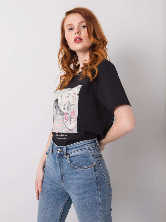 Czarny t-shirt damski z dżetami