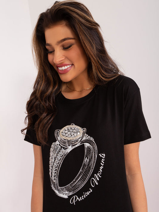 Czarny bawełniany t-shirt z aplikacjami