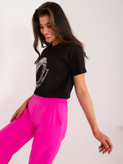 Czarny bawełniany t-shirt z aplikacjami