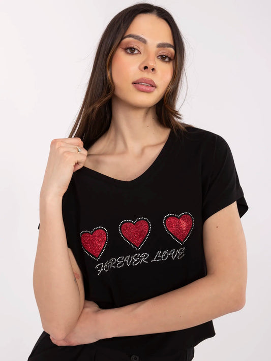 Czarny bawełniany t-shirt z dżetami