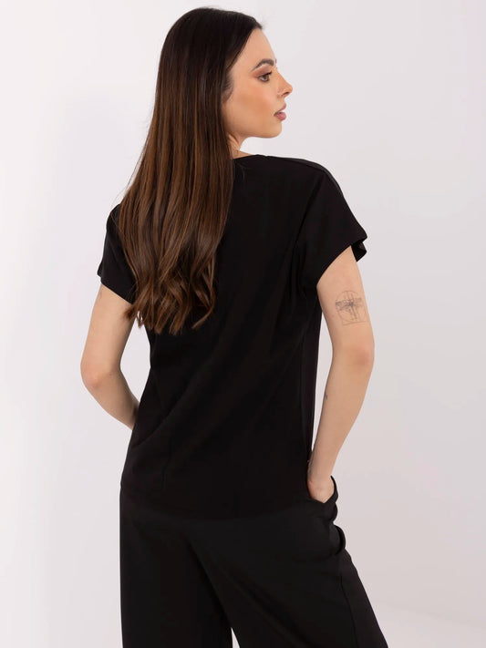 Czarny bawełniany t-shirt z dżetami