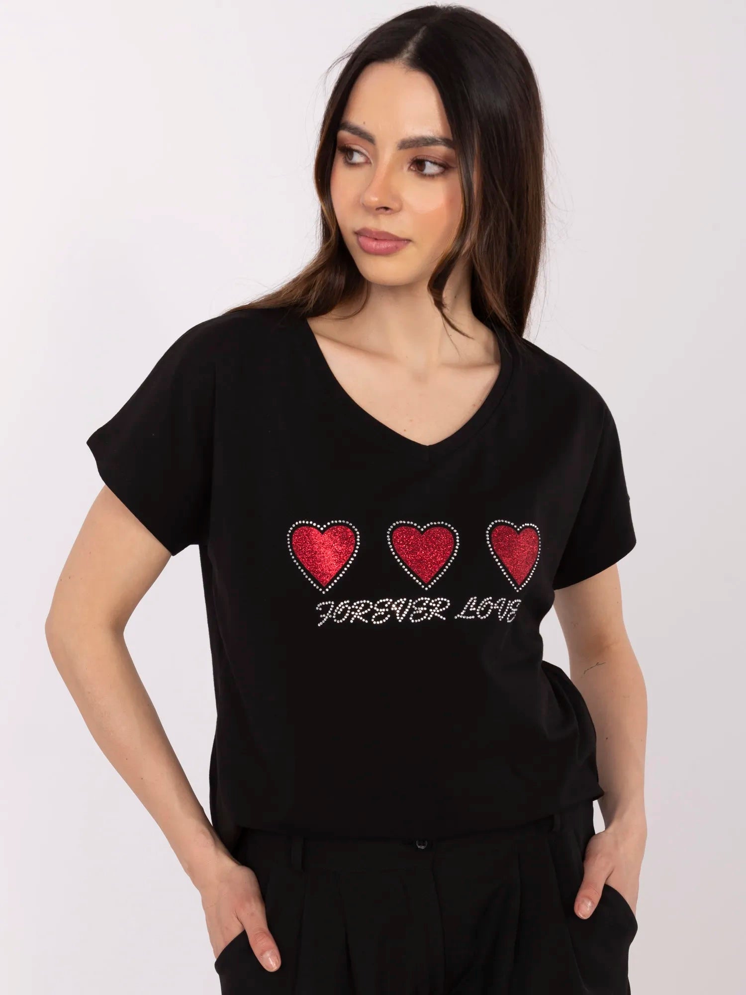 Czarny bawełniany t-shirt z dżetami
