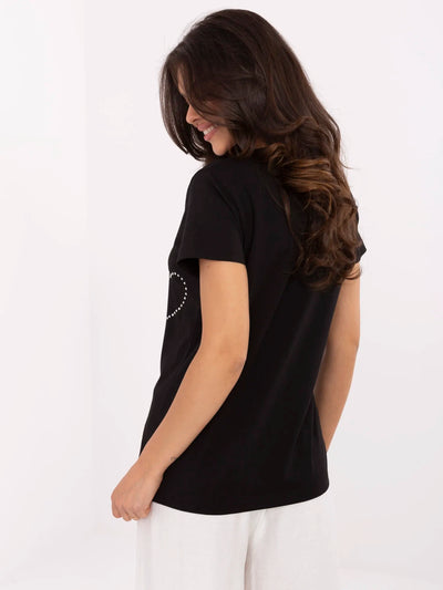 Czarny t-shirt damski t-shirt z dekoltem V