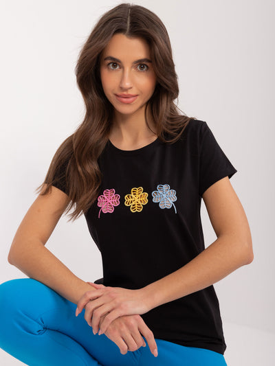 BASIC FEEL GOOD Czarny t-shirt z kolorową aplikacją