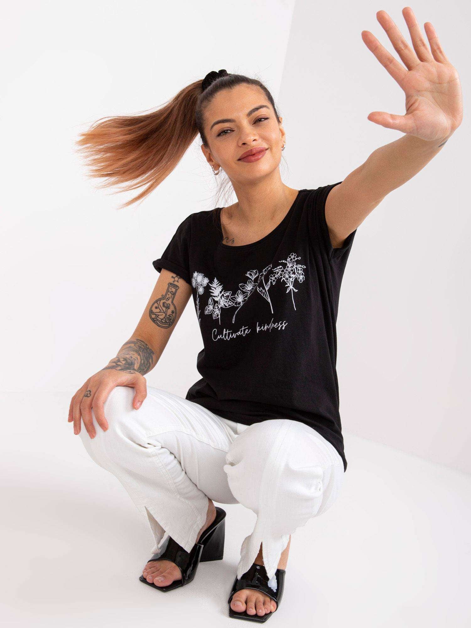 MAYFLIES Czarny bawełniany t-shirt z printem