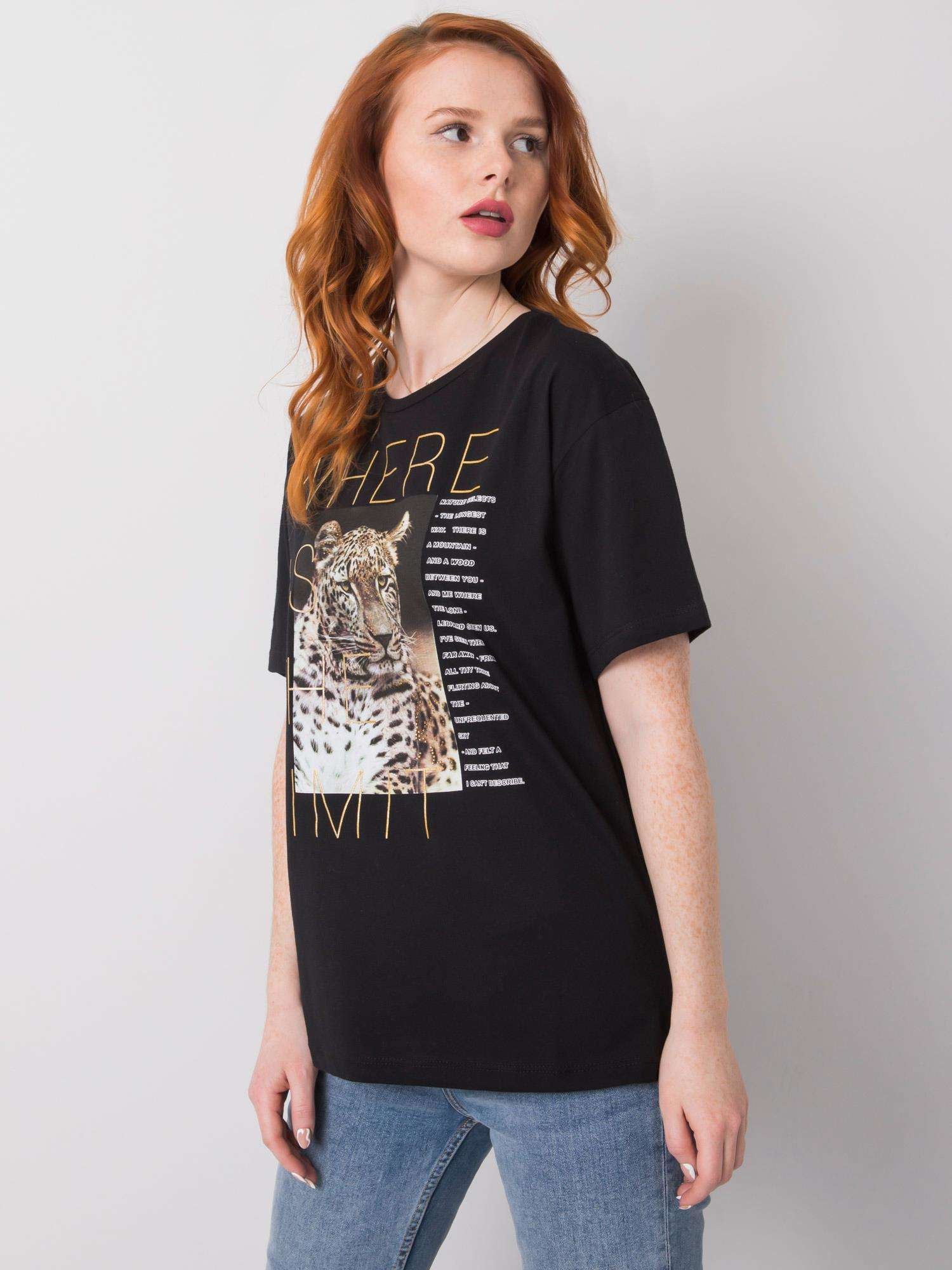 Czarny t-shirt z nadrukiem zwierzęcym