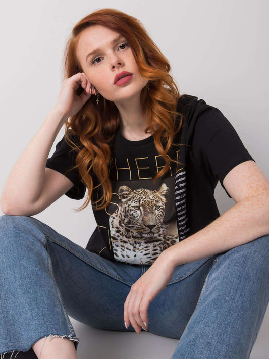 Czarny t-shirt z nadrukiem zwierzęcym
