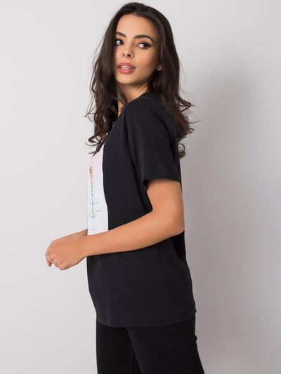 Czarny damski t-shirt z printem